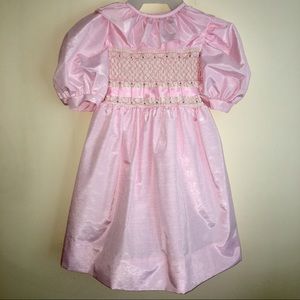 VINTAGE Polly Flinders Pink Dress Size 5 Cream Colored Smocking & Embroidery